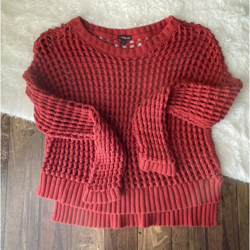 Express Women’s Sweater Open Knit Brick Red Perfect for Fall. Medium. Fall Top.